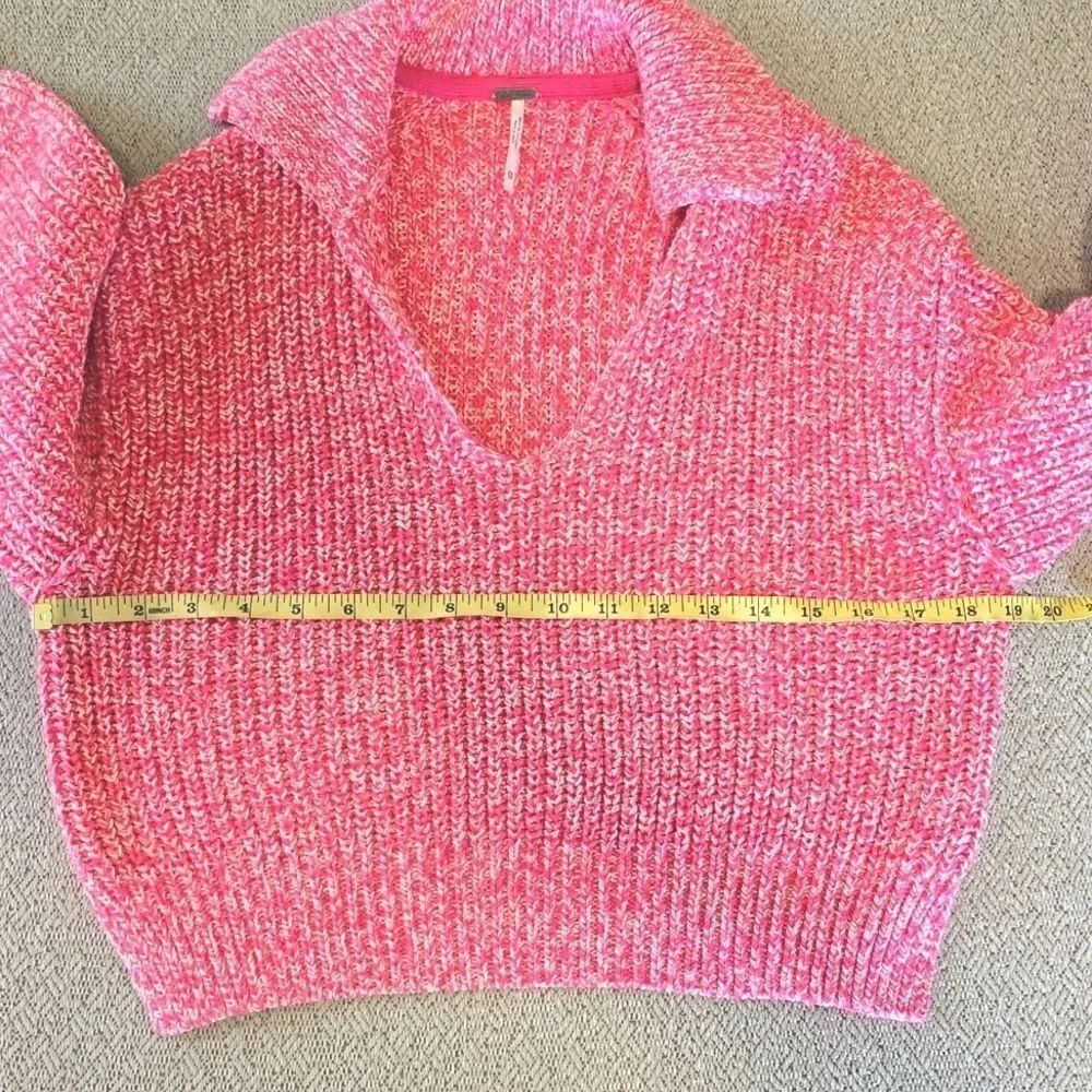 Free People Love This City Pink White Collared Slouchy Crop Sweater - Size XS - Picture 6 of 15